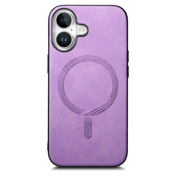 iPhone 16 Læderbelagt Plastik Cover - MagSafe Kompatibel - Lilla