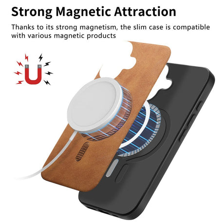 iPhone 16 Læderbelagt Plastik Cover - MagSafe Kompatibel - Lilla