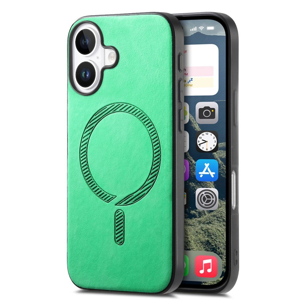 iPhone 16 Læderbelagt Plastik Cover - MagSafe Kompatibel - Grøn