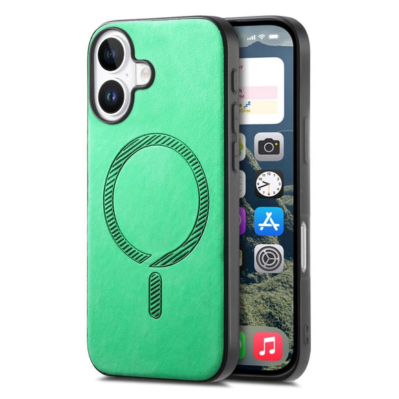 iPhone 16 Læderbelagt Plastik Cover - MagSafe Kompatibel - Grøn