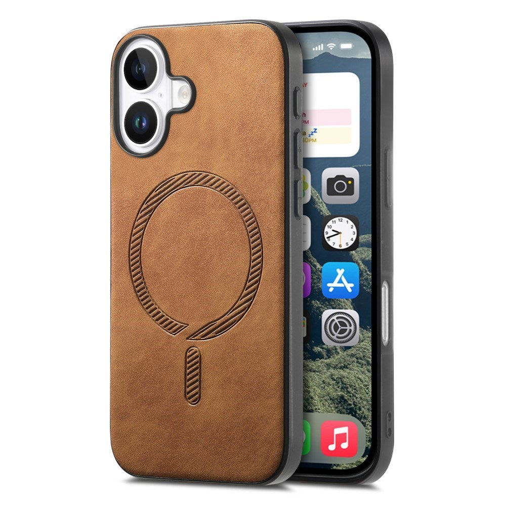 iPhone 16 Læderbelagt Plastik Cover - MagSafe Kompatibel - Brun