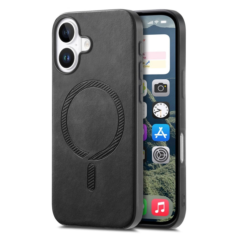 iPhone 16 Læderbelagt Plastik Cover - MagSafe Kompatibel - Sort