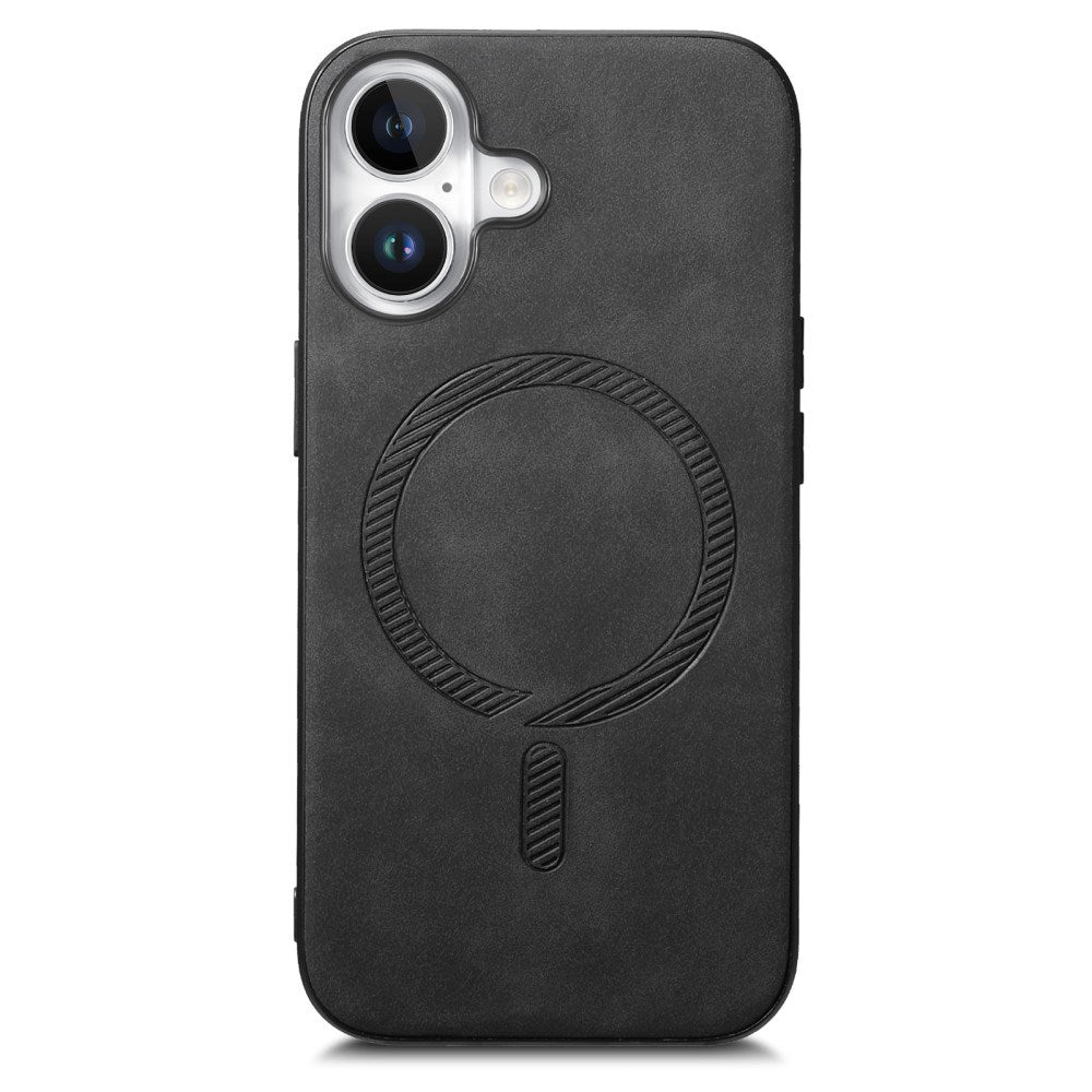 iPhone 16 Læderbelagt Plastik Cover - MagSafe Kompatibel - Sort