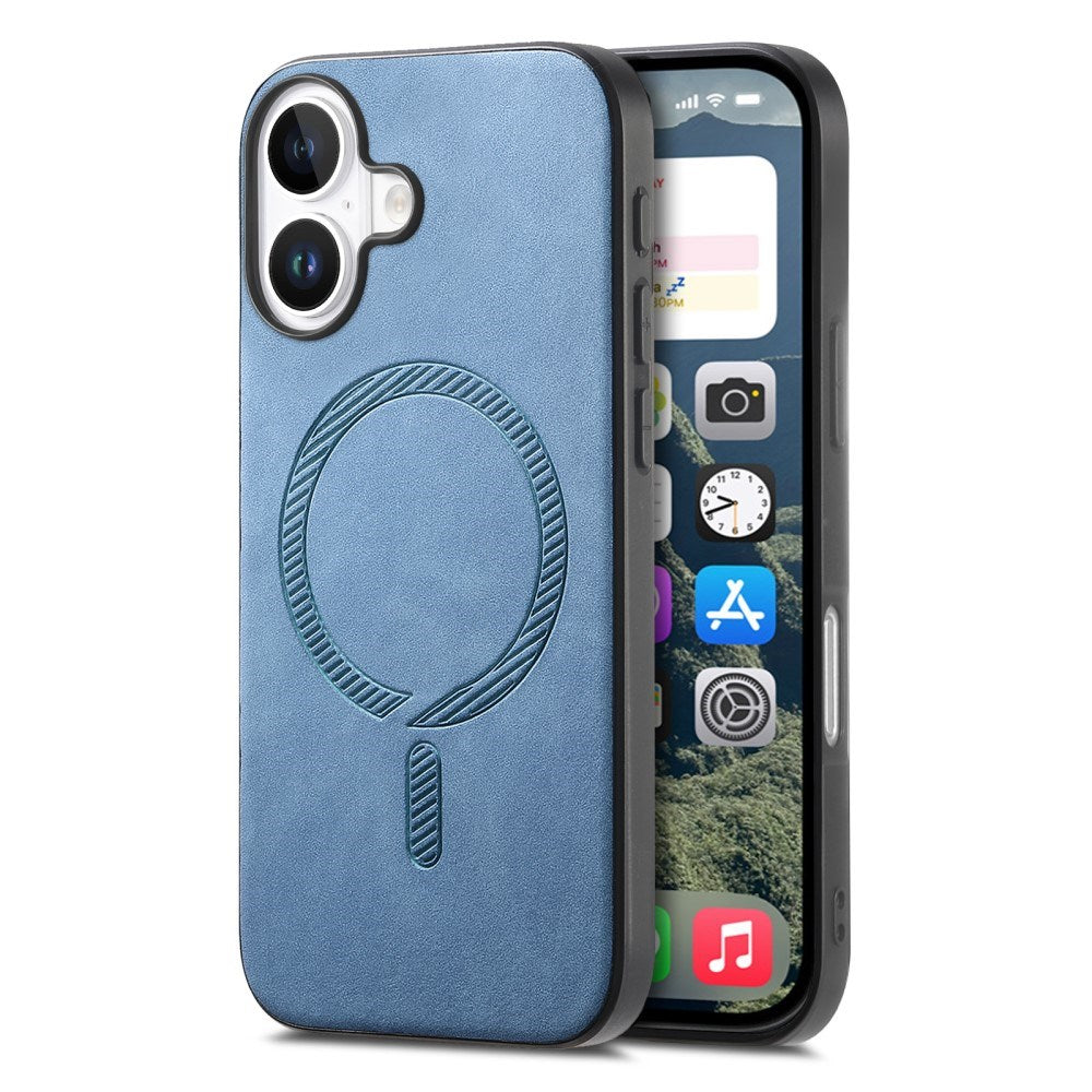 iPhone 16 Læderbelagt Plastik Cover - MagSafe Kompatibel - Blå