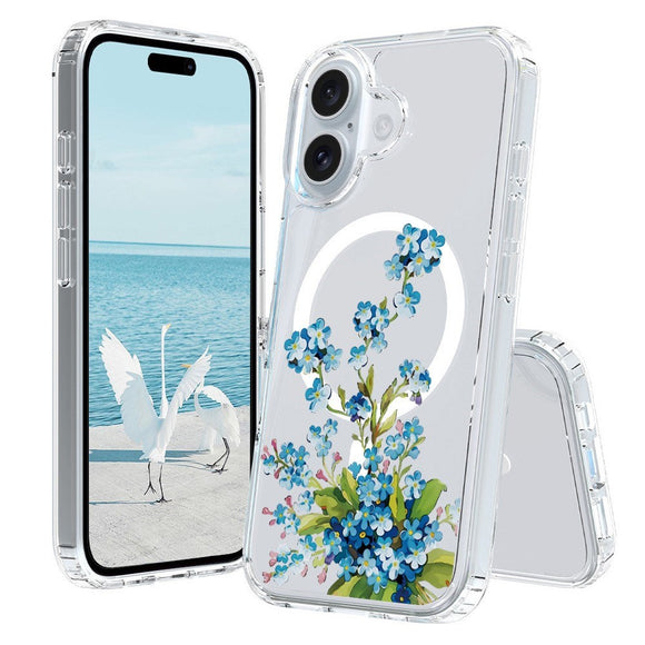 EIDERWOOD iPhone 16 Hybrid Plastik Cover - MagSafe Kompatibel - Blå Blomster