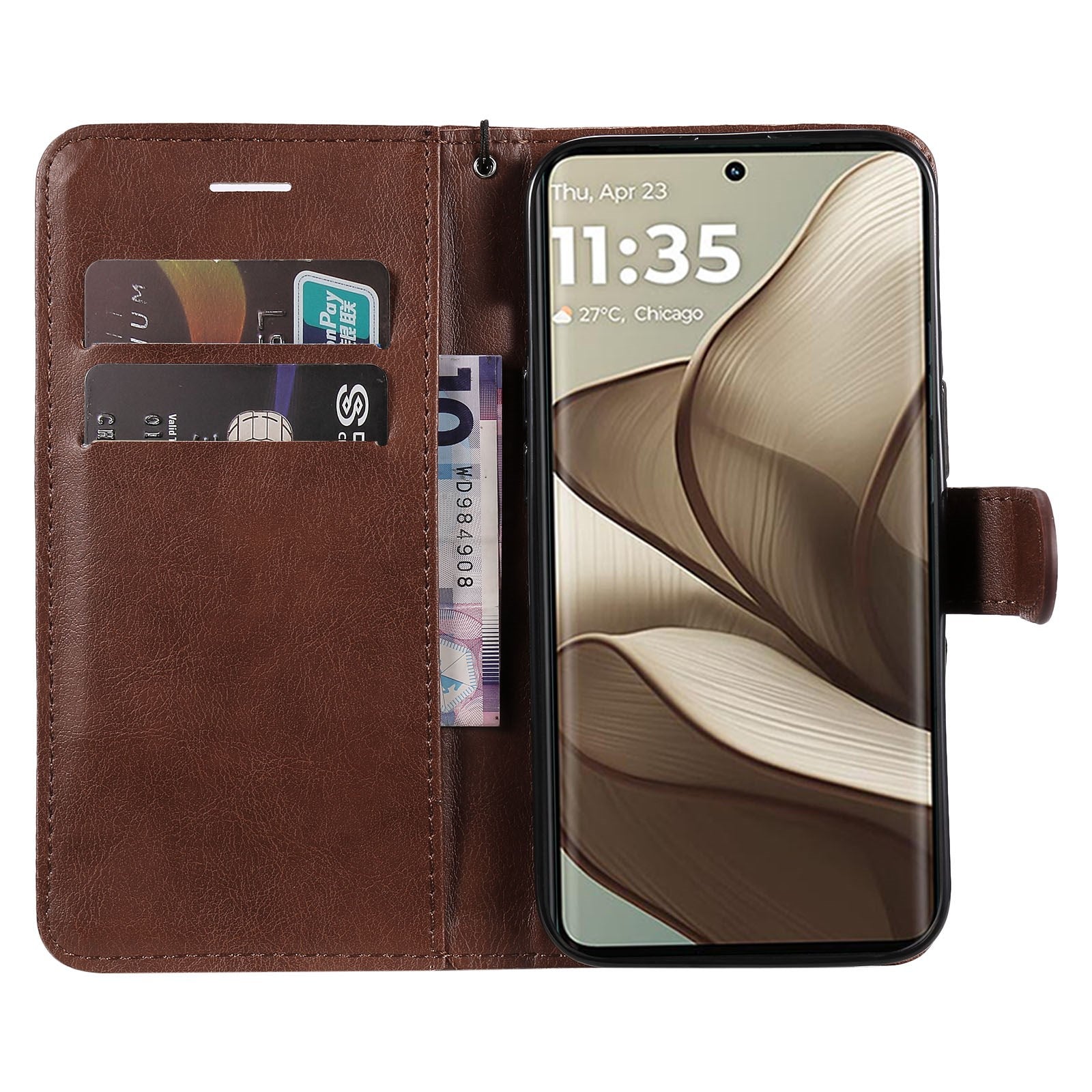 Motorola Moto G55 Wallet Flip Cover i læder m. Pung - Mørkebrun