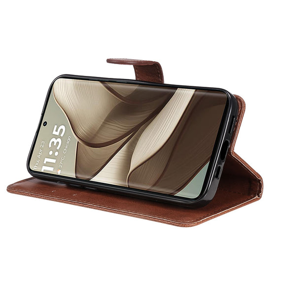 Motorola Moto G55 Wallet Flip Cover i læder m. Pung - Mørkebrun