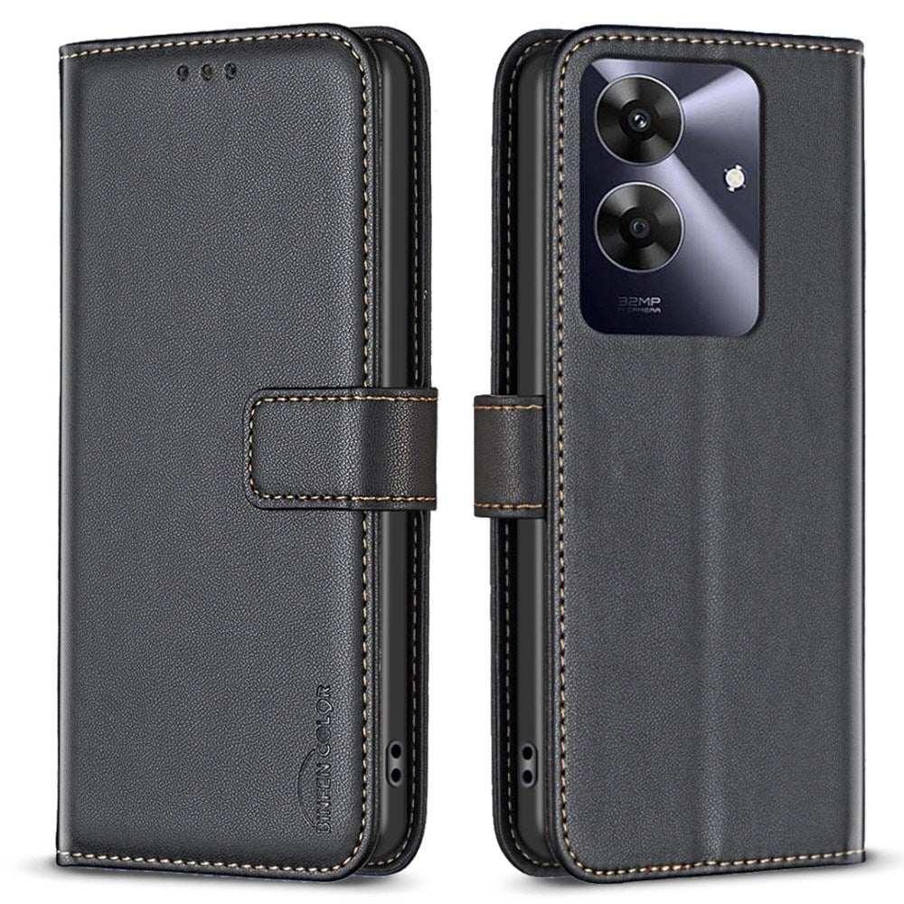 Realme Note 60 / 60x (4G) / C63 (4G) / C61 (4G) Kunstlæder Cover m. Ståfunktion & Kortholder - Sort