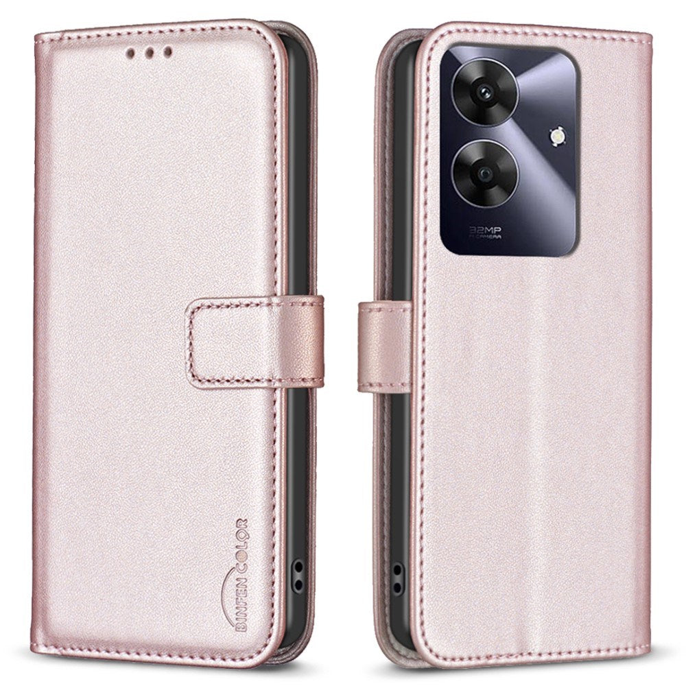 Realme Note 60 / 60x (4G) / C63 (4G) / C61 (4G) Kunstlæder Cover m. Ståfunktion & Kortholder - Rose Gold