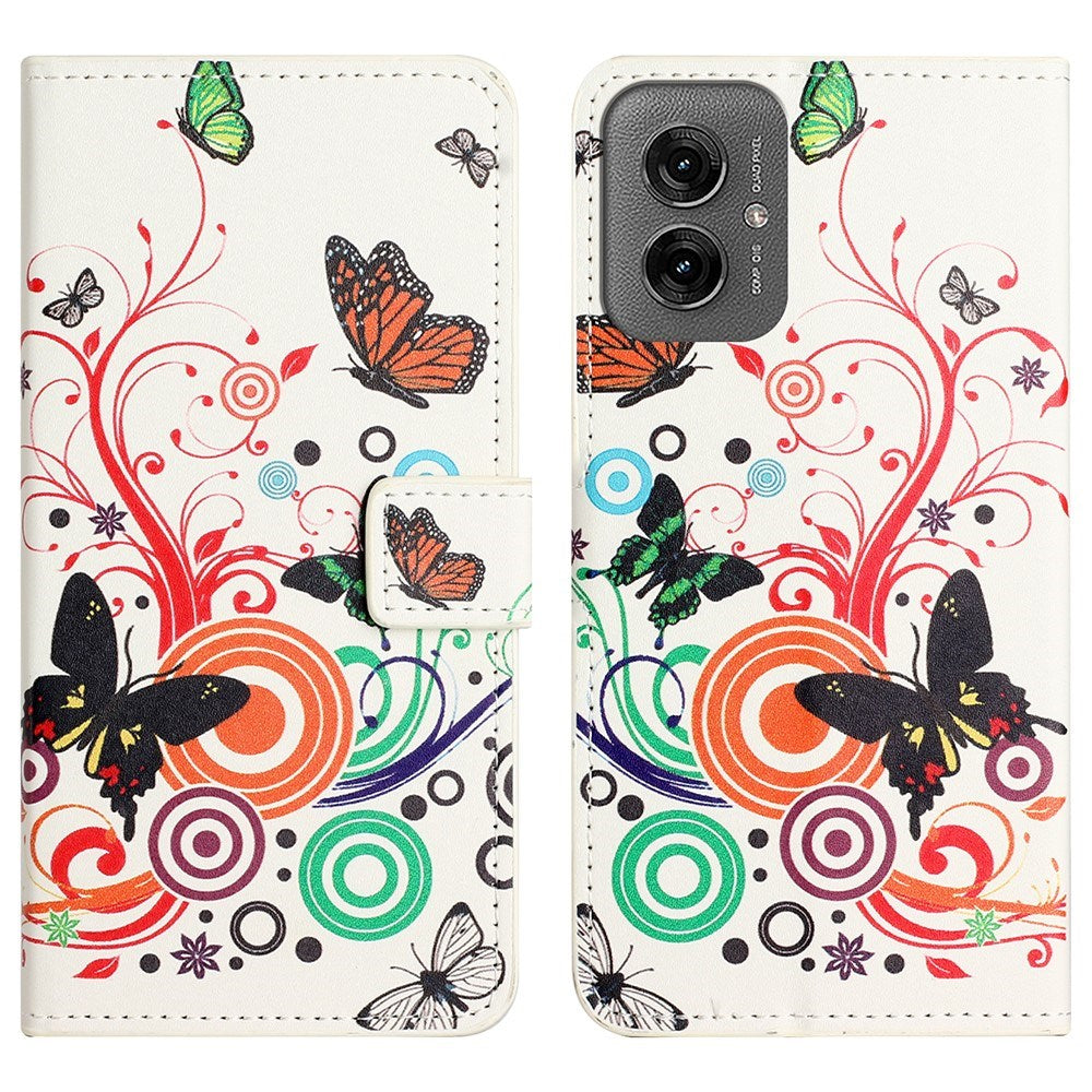 EIDERWOOD Motorola Moto G55 Flip Cover m. Kortholder og Ståfunktion - Hvid / Sommerfugle