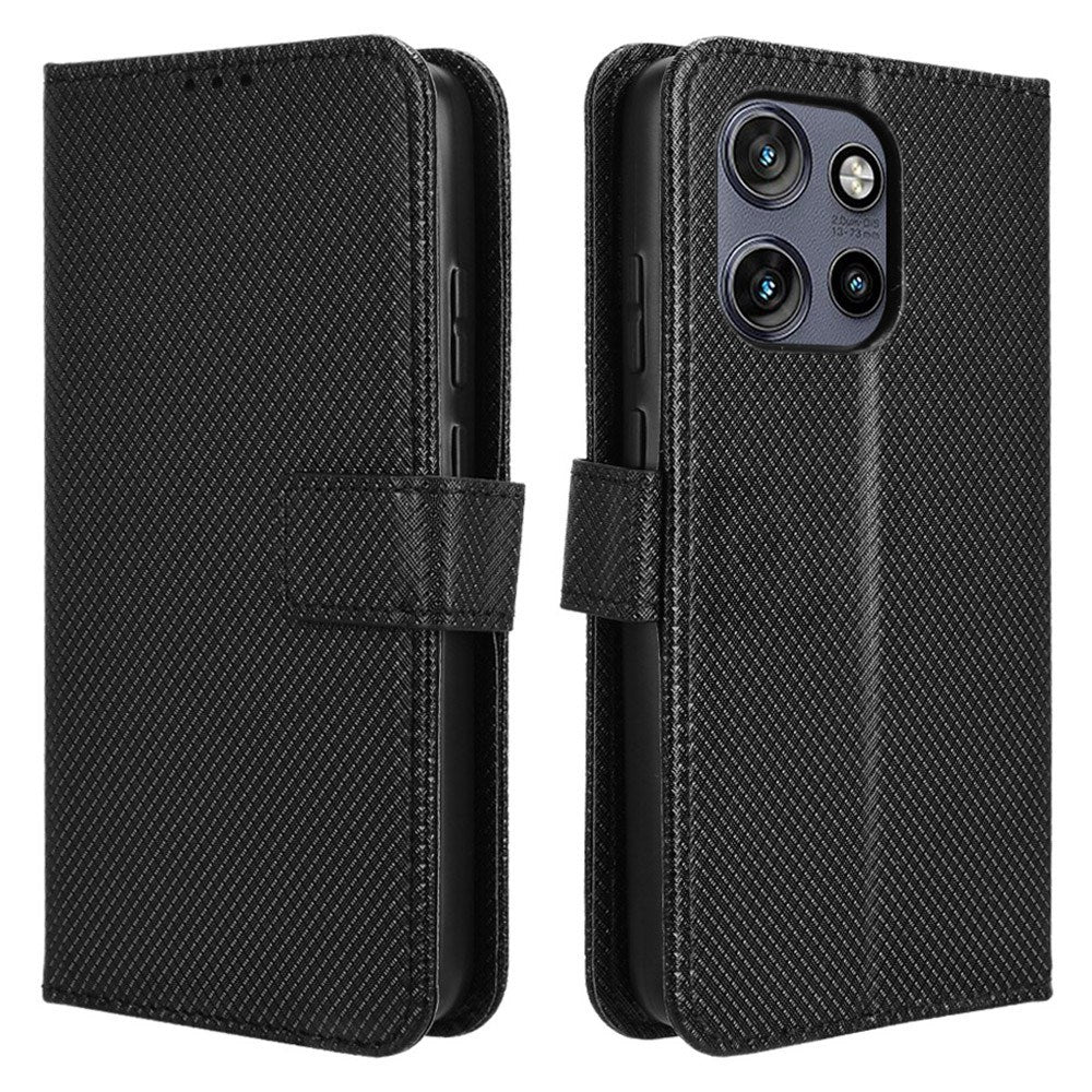 EIDERWOOD Motorola Edge 50 Neo (5G)/Moto S50 (5G)/ThinkPhone 25 (5G) Vegansk Læder Flip Cover m. Diamant Tekstur - Sort