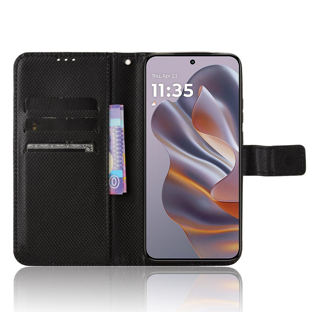 EIDERWOOD Motorola Edge 50 Neo (5G)/Moto S50 (5G)/ThinkPhone 25 (5G) Vegansk Læder Flip Cover m. Diamant Tekstur - Sort