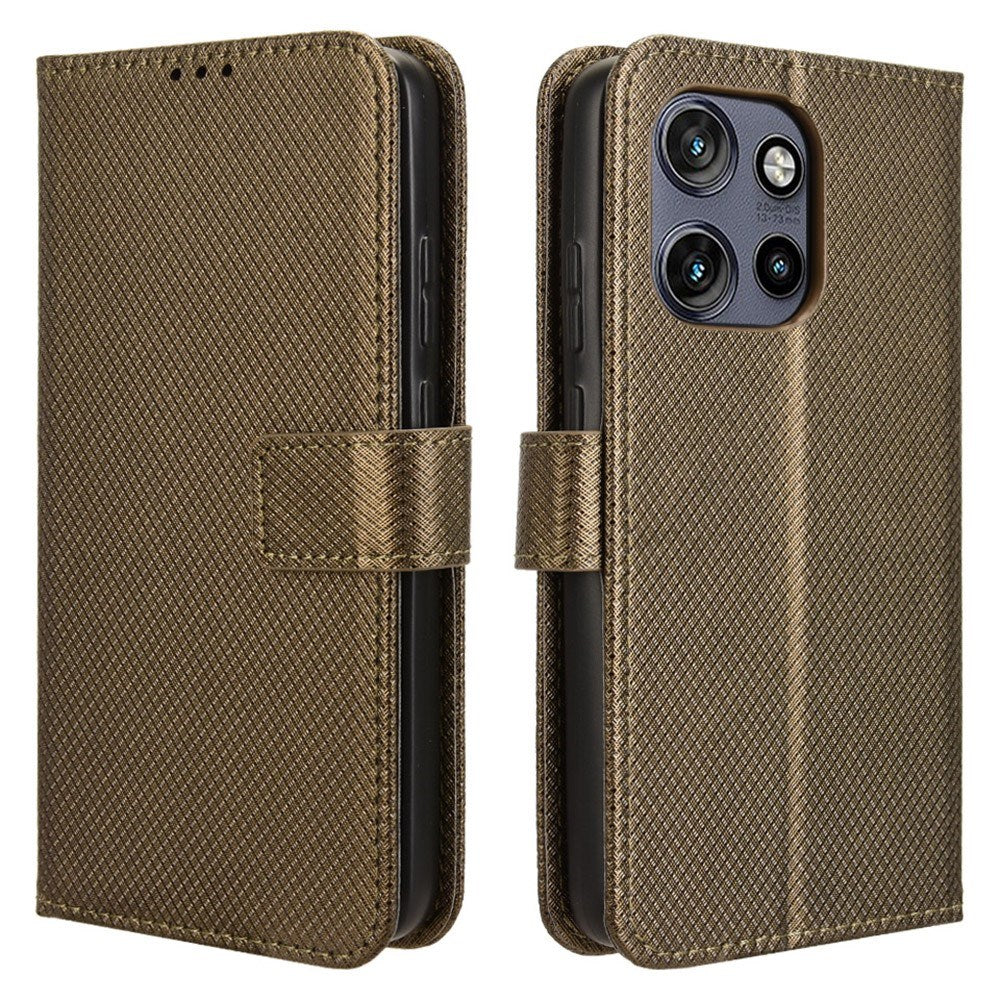EIDERWOOD Motorola Edge 50 Neo (5G)/Moto S50 (5G)/ThinkPhone 25 (5G) Vegansk Læder Flip Cover m. Diamant Tekstur - Brun