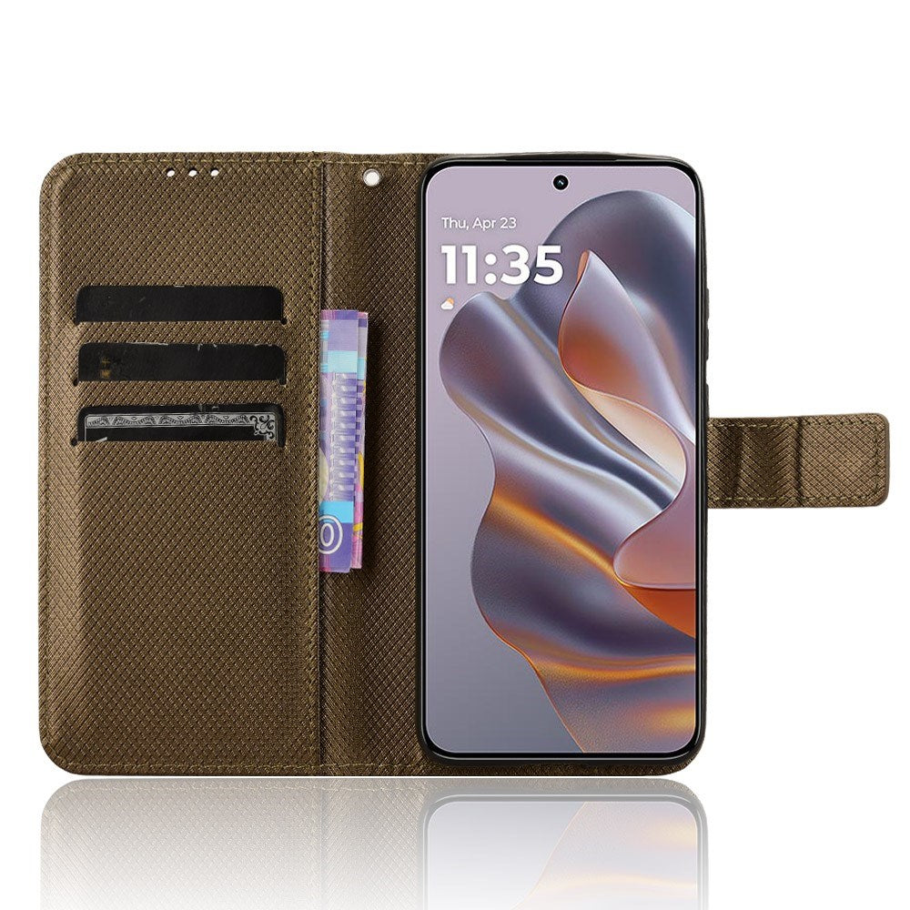 EIDERWOOD Motorola Edge 50 Neo (5G)/Moto S50 (5G)/ThinkPhone 25 (5G) Vegansk Læder Flip Cover m. Diamant Tekstur - Brun