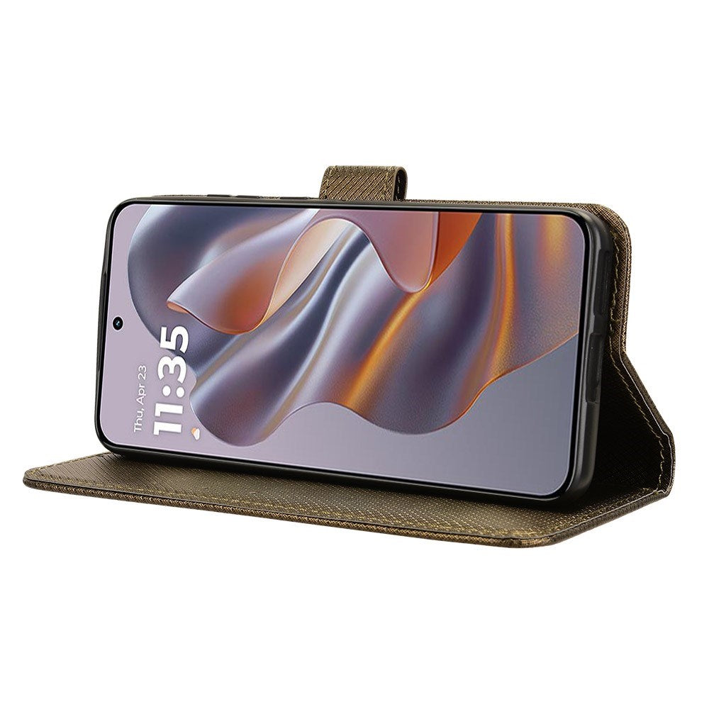 EIDERWOOD Motorola Edge 50 Neo (5G)/Moto S50 (5G)/ThinkPhone 25 (5G) Vegansk Læder Flip Cover m. Diamant Tekstur - Brun