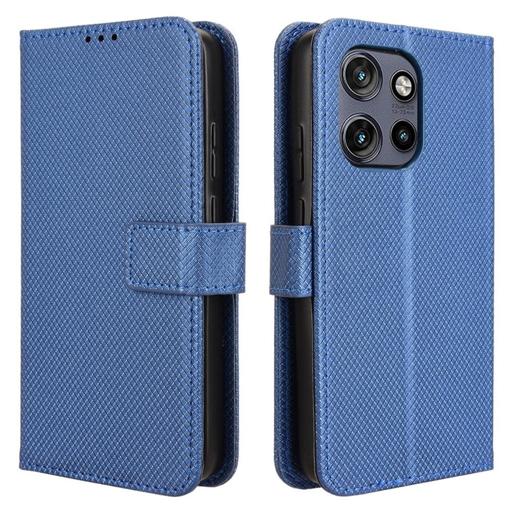EIDERWOOD Motorola Edge 50 Neo (5G)/Moto S50 (5G)/ThinkPhone 25 (5G) Vegansk Læder Flip Cover m. Diamant Tekstur - Blå