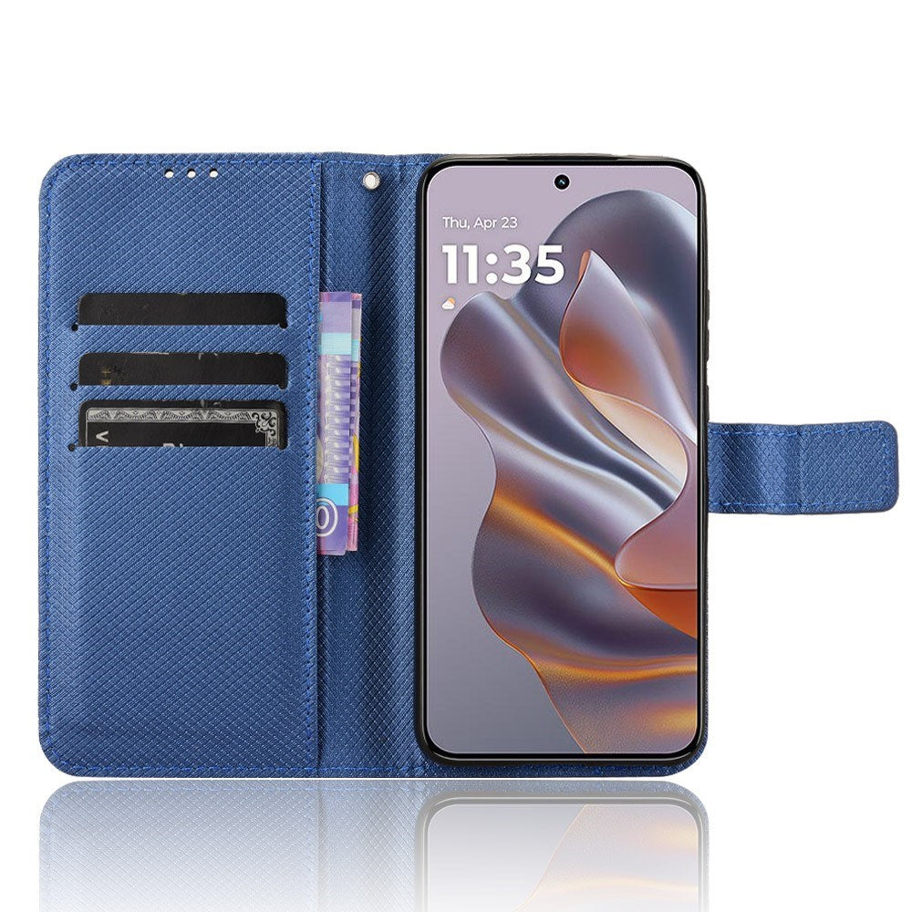 EIDERWOOD Motorola Edge 50 Neo (5G)/Moto S50 (5G)/ThinkPhone 25 (5G) Vegansk Læder Flip Cover m. Diamant Tekstur - Blå