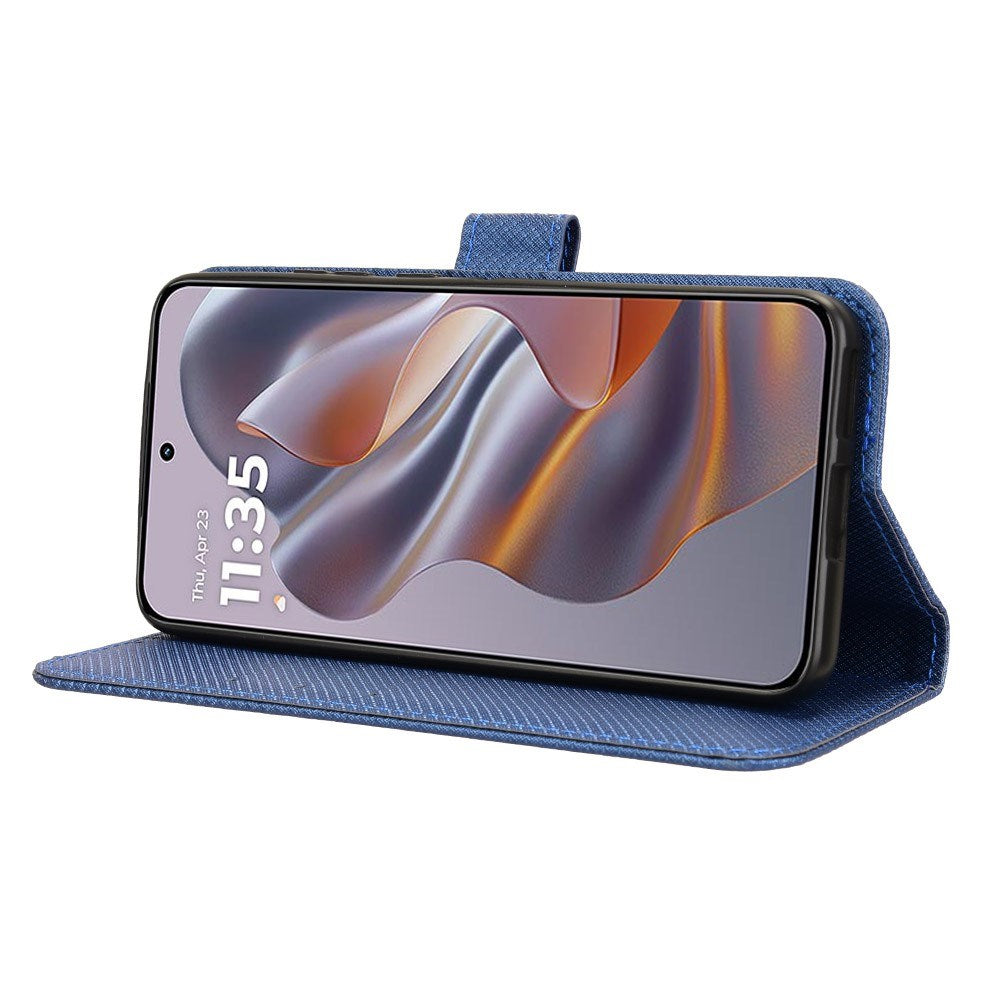 EIDERWOOD Motorola Edge 50 Neo (5G)/Moto S50 (5G)/ThinkPhone 25 (5G) Vegansk Læder Flip Cover m. Diamant Tekstur - Blå