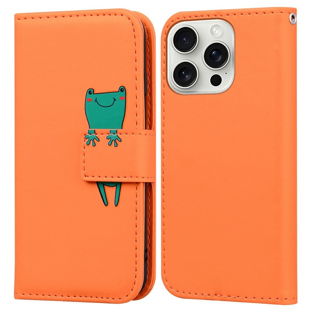 iPhone 16 Pro Kunstlæder Flip Cover m. Figur - Orange