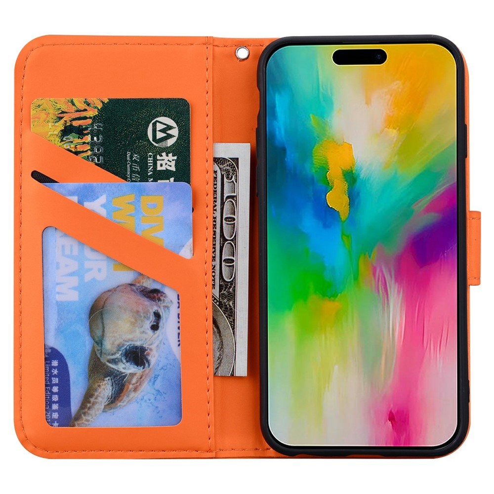 iPhone 16 Pro Kunstlæder Flip Cover m. Figur - Orange