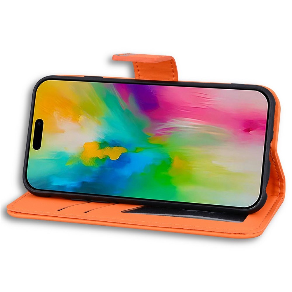 iPhone 16 Pro Kunstlæder Flip Cover m. Figur - Orange
