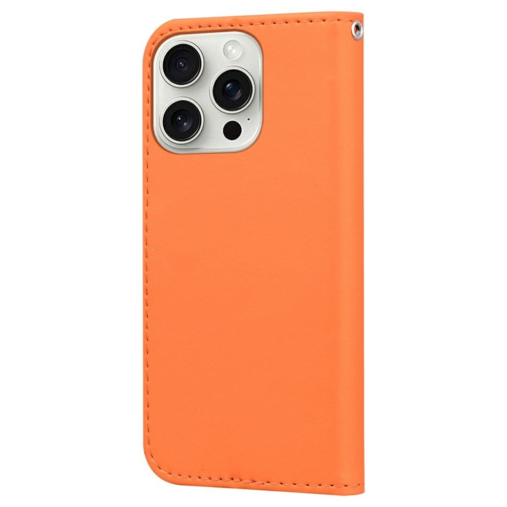iPhone 16 Pro Kunstlæder Flip Cover m. Figur - Orange