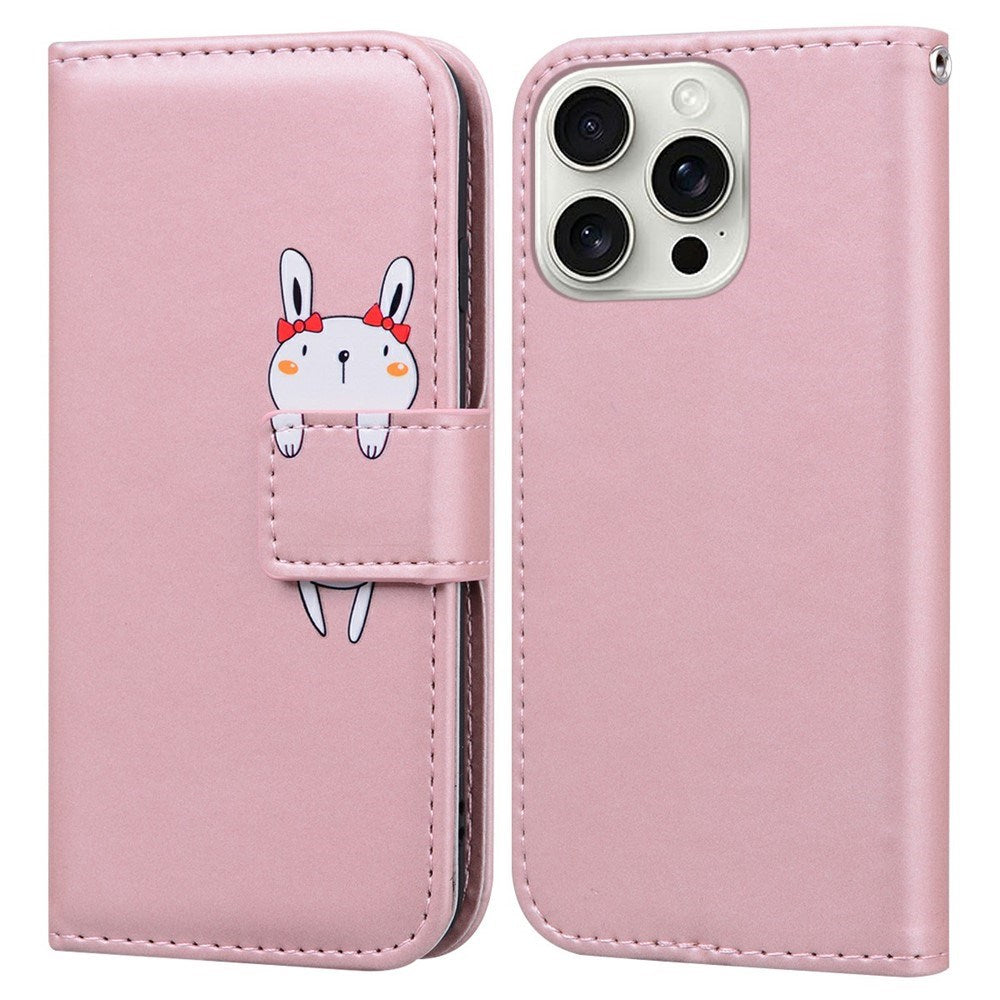 iPhone 16 Pro Kunstlæder Flip Cover m. Figur - Lyserød