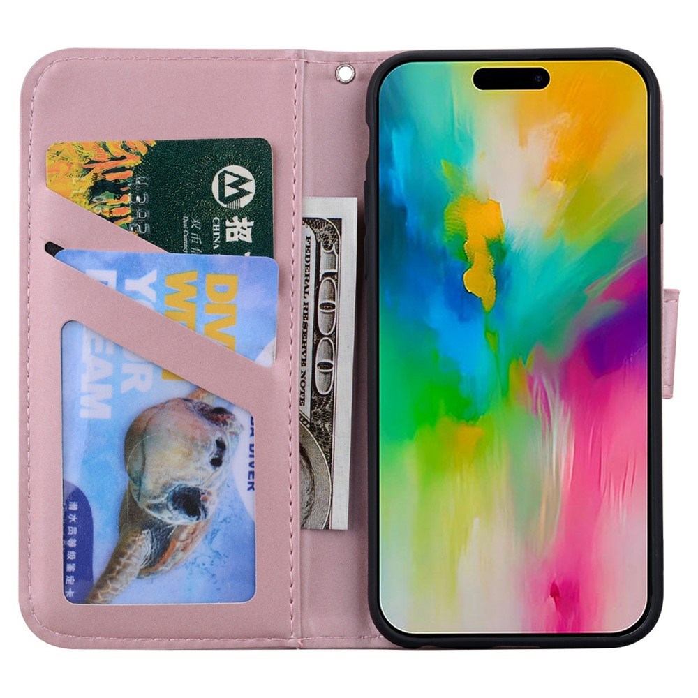 iPhone 16 Pro Kunstlæder Flip Cover m. Figur - Lyserød