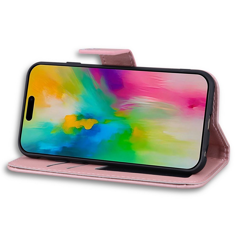 iPhone 16 Pro Kunstlæder Flip Cover m. Figur - Lyserød