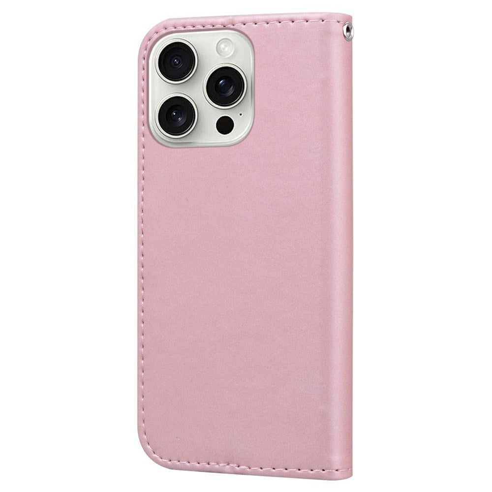 iPhone 16 Pro Kunstlæder Flip Cover m. Figur - Lyserød