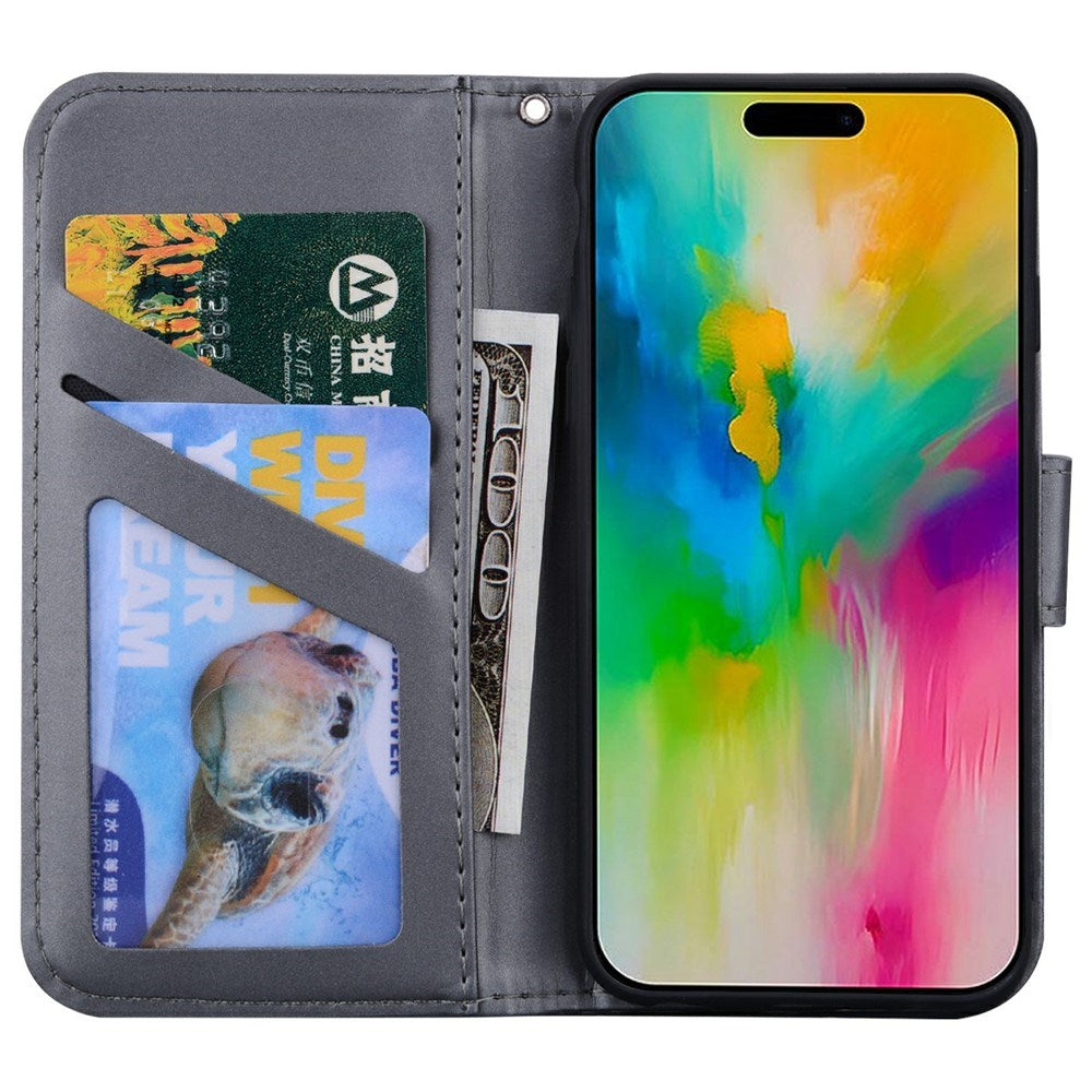 iPhone 16 Pro Kunstlæder Flip Cover m. Figur - Grå