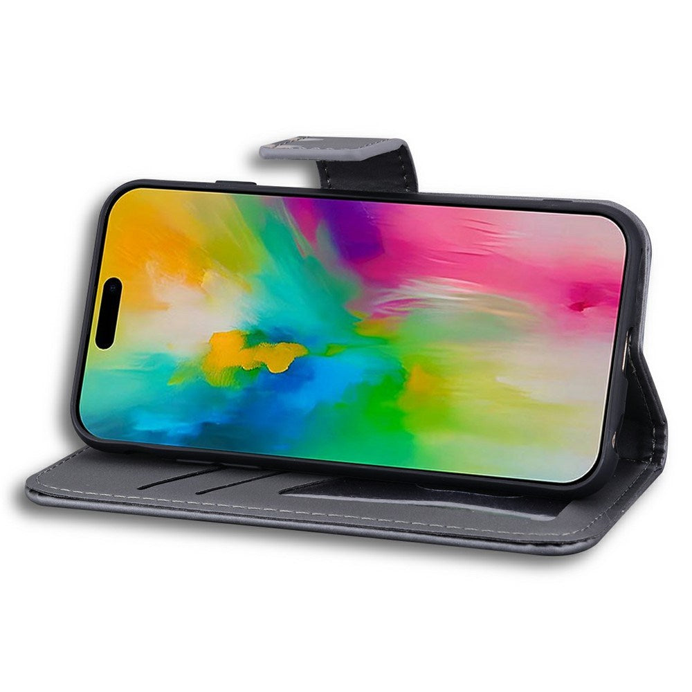 iPhone 16 Pro Kunstlæder Flip Cover m. Figur - Grå