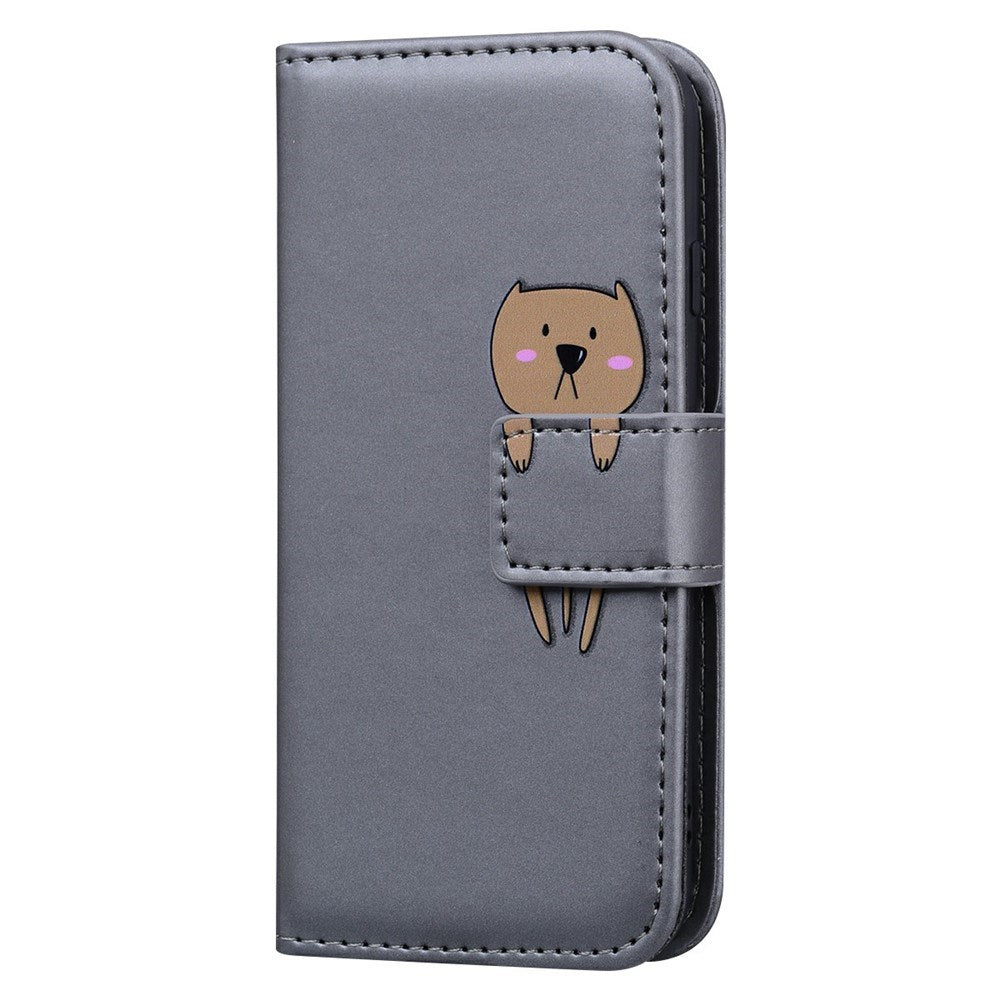 iPhone 16 Pro Kunstlæder Flip Cover m. Figur - Grå