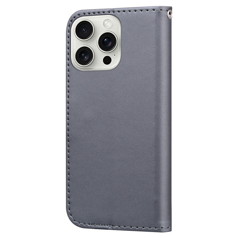 iPhone 16 Pro Kunstlæder Flip Cover m. Figur - Grå