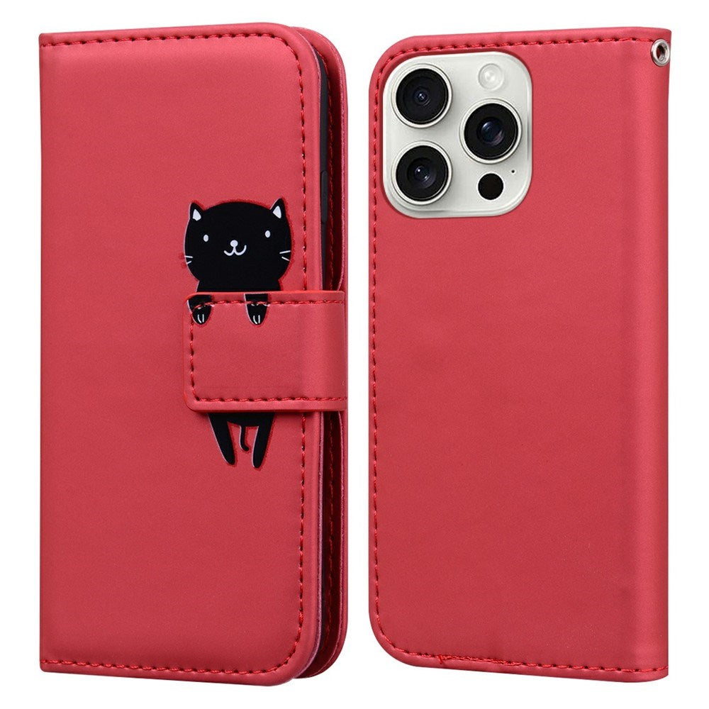 iPhone 16 Pro Kunstlæder Flip Cover m. Figur - Rød