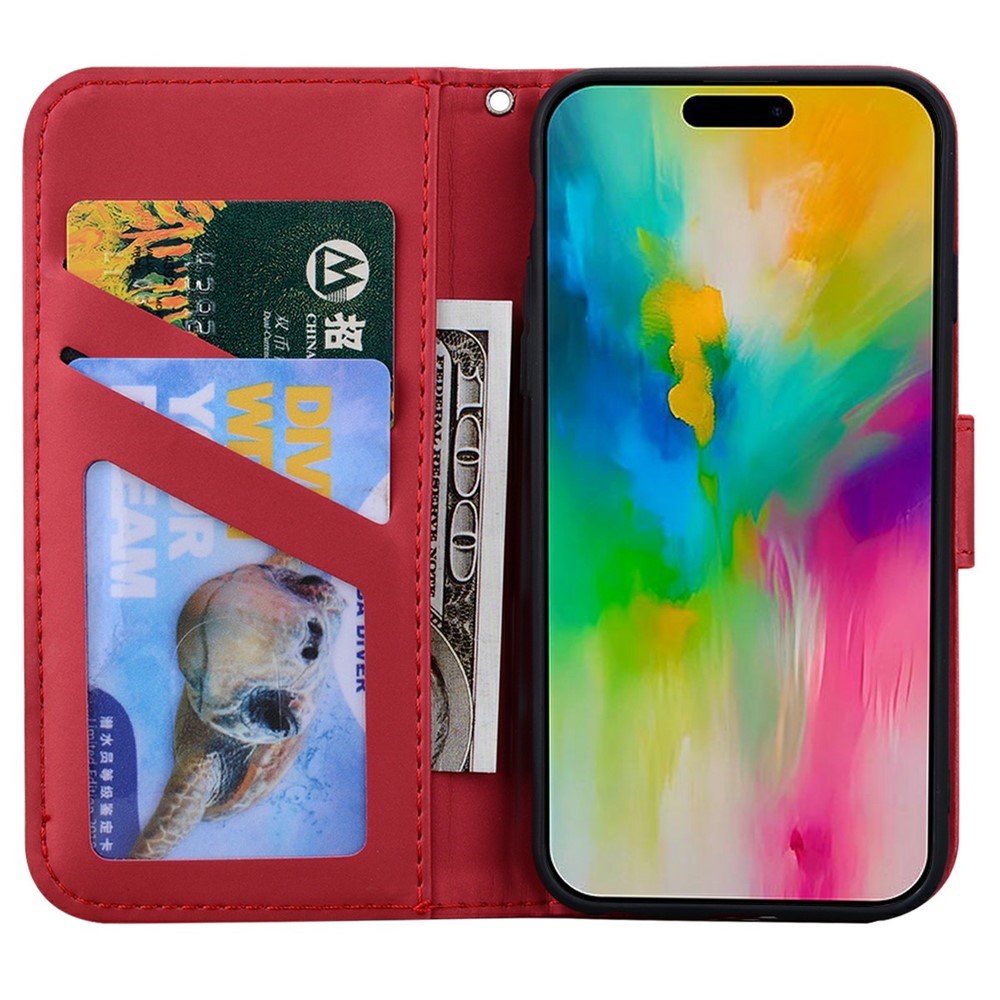 iPhone 16 Pro Kunstlæder Flip Cover m. Figur - Rød