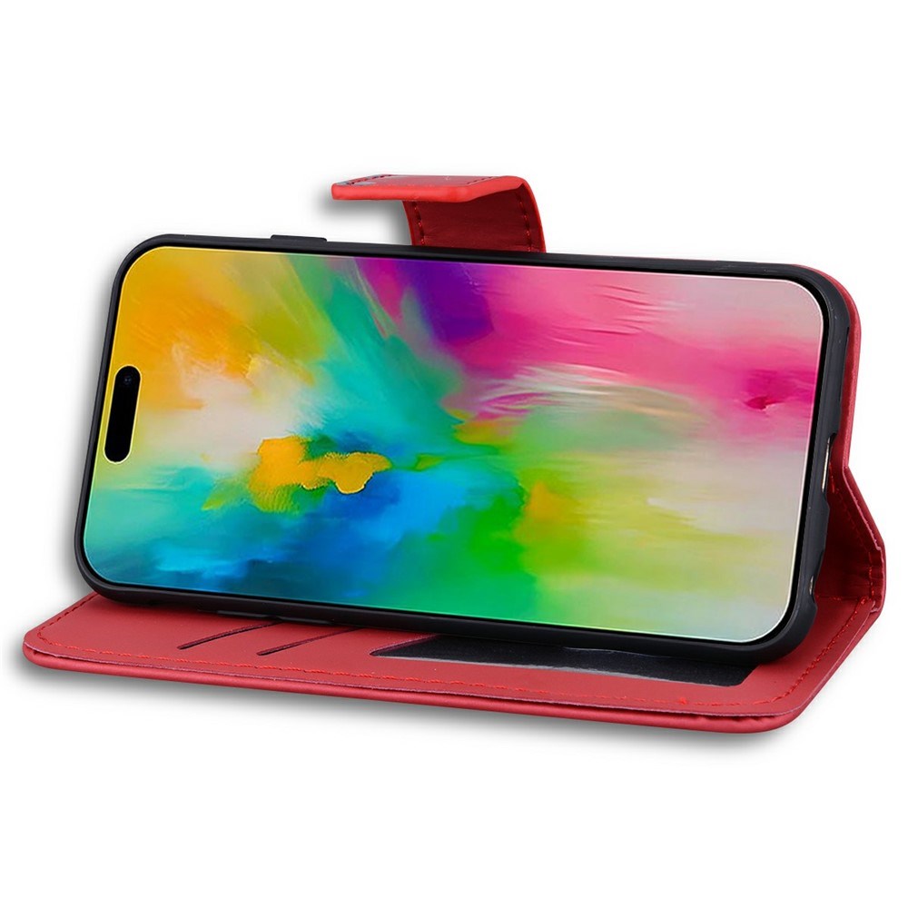 iPhone 16 Pro Kunstlæder Flip Cover m. Figur - Rød