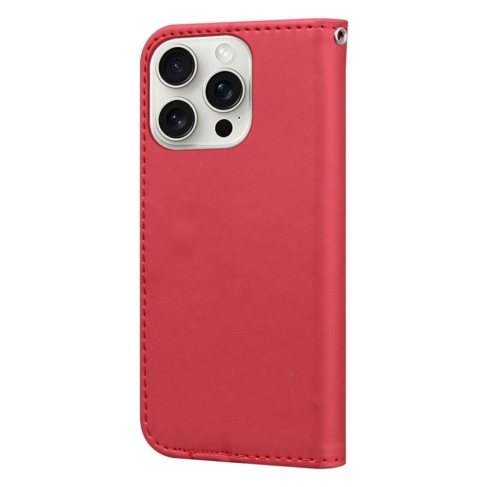 iPhone 16 Pro Kunstlæder Flip Cover m. Figur - Rød