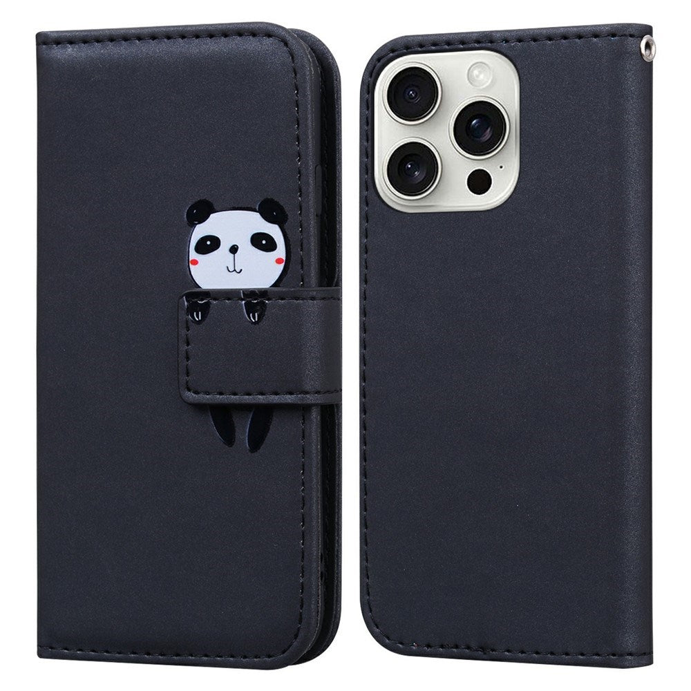 iPhone 16 Pro Kunstlæder Flip Cover m. Figur - Sort