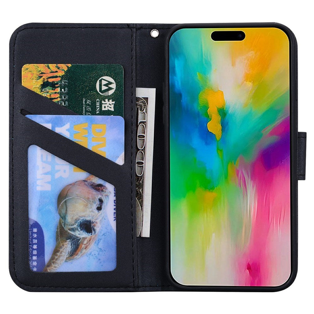 iPhone 16 Pro Kunstlæder Flip Cover m. Figur - Sort