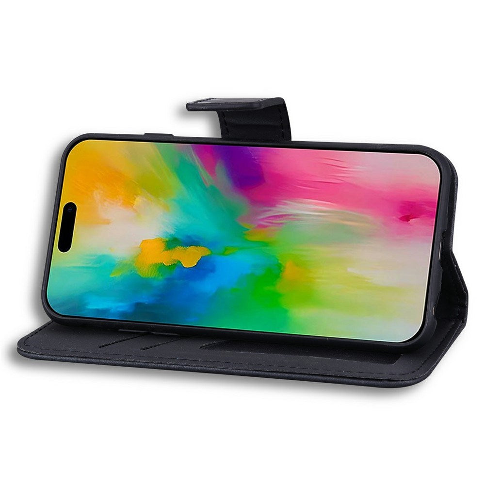 iPhone 16 Pro Kunstlæder Flip Cover m. Figur - Sort