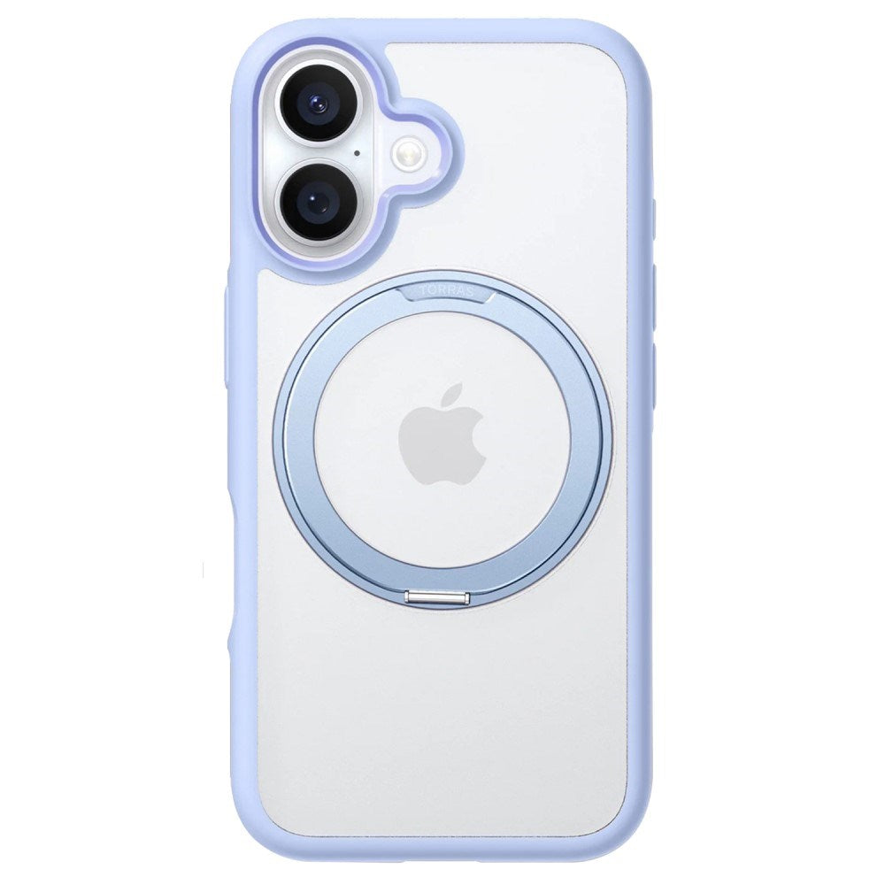TORRAS iPhone 16 Hybrid Plastik Cover m. Roterbar Kickstand Ring - MagSafe Kompatibel - Gennemsigtig / Blå