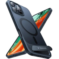 TORRAS iPhone 16 Pro Hybrid Cover m. Ståfunktion - MagSafe Kompatibel - Sort