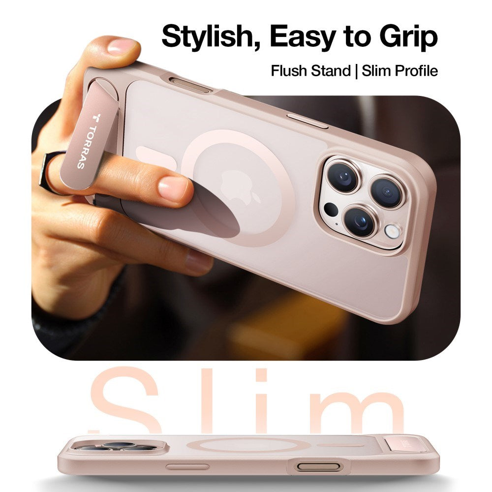 TORRAS iPhone 16 Pro Hybrid Cover m. Ståfunktion - MagSafe Kompatibel - Rose Gold