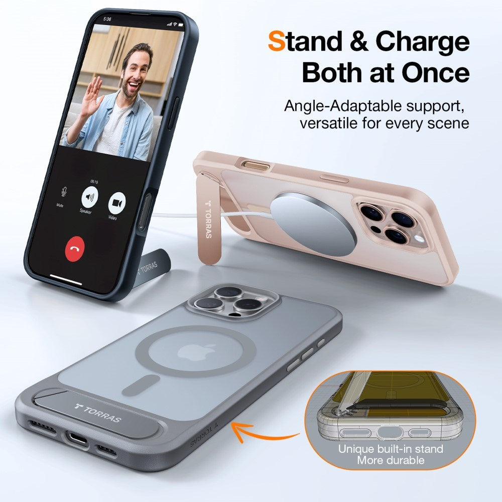 TORRAS iPhone 16 Pro Hybrid Cover m. Ståfunktion - MagSafe Kompatibel - Rose Gold