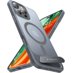 TORRAS iPhone 16 Pro Hybrid Cover m. Ståfunktion - MagSafe Kompatibel - Grå