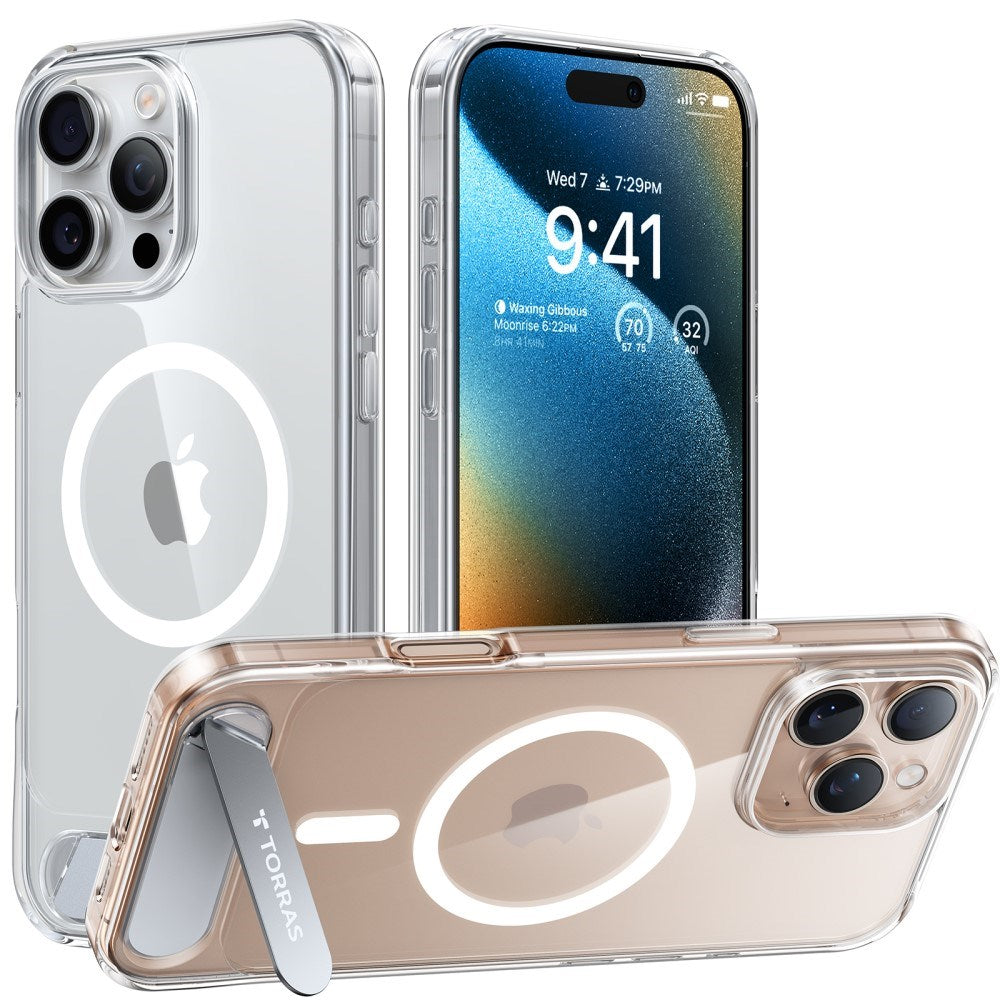 TORRAS iPhone 16 Pro Hybrid Cover m. Ståfunktion - MagSafe Kompatibel - Gennemsigtig