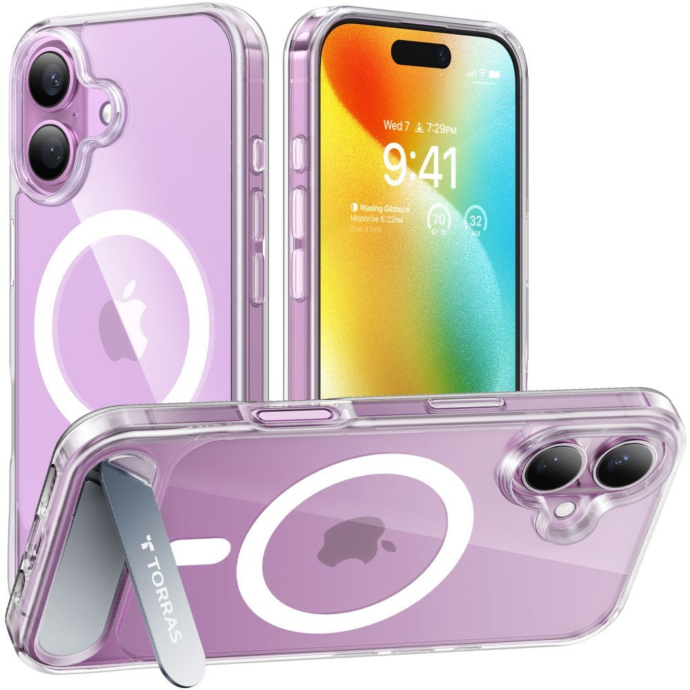 TORRAS iPhone 16 Hybrid Cover m. Ståfunktion - MagSafe Kompatibel - Gennemsigtig