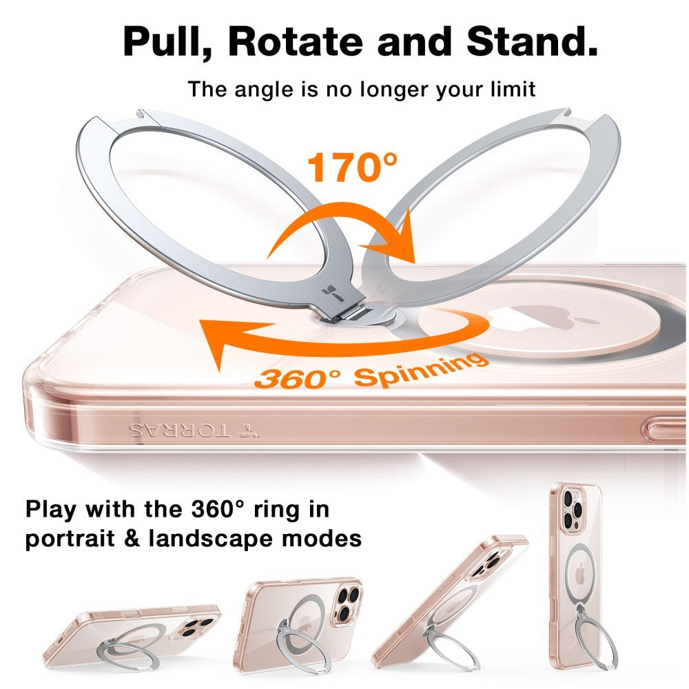 TORRAS iPhone 16 Pro Hybrid Plastik Cover m. Ståfunktion - MagSafe Kompatibel - Gennemsigtig
