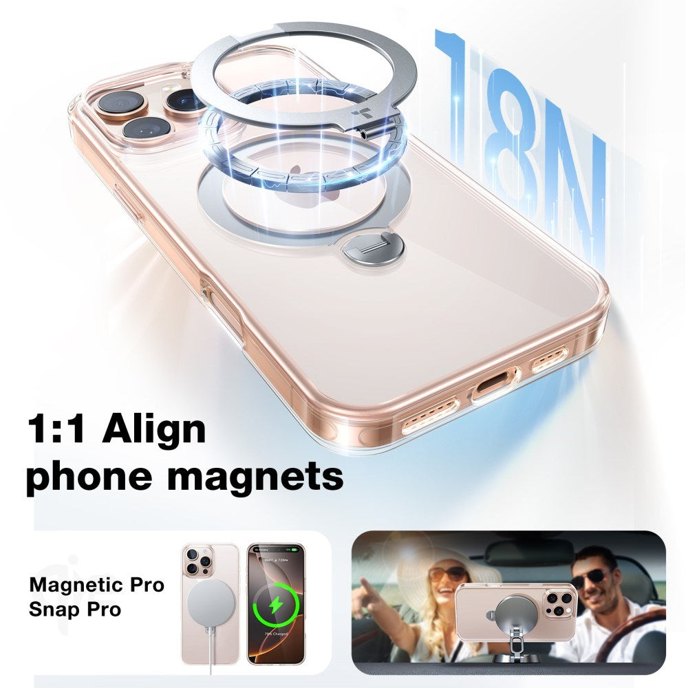 TORRAS iPhone 16 Pro Hybrid Plastik Cover m. Ståfunktion - MagSafe Kompatibel - Gennemsigtig